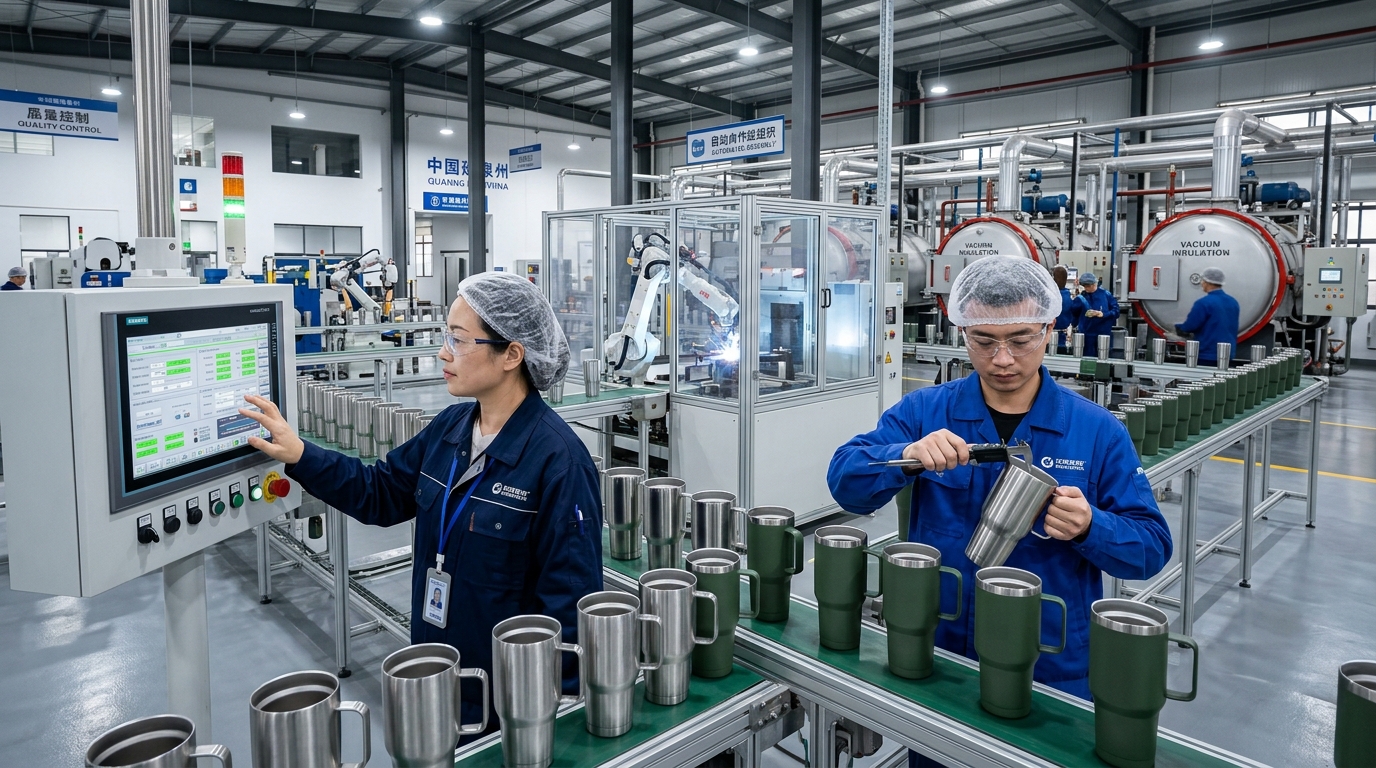 Chinese Technicians Inspecting Powder Coated Tumblers