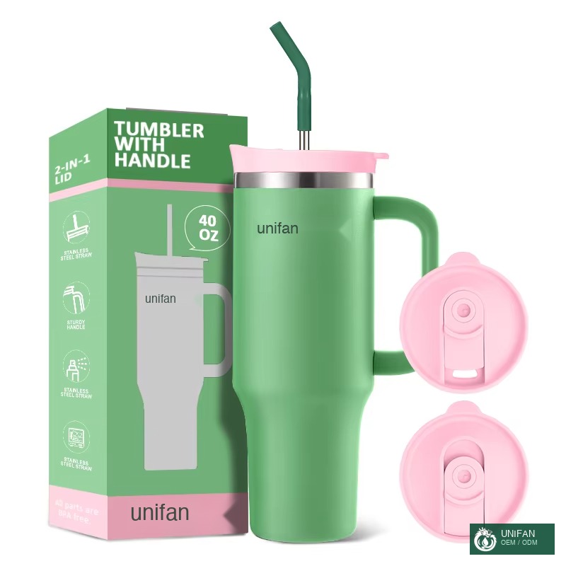 UNIFAN 40oz Stainless Steel Travel Insulated Tumbler with Handle and Straw Lid Double Walled Stainless Steel BPA Free Coffee Mug