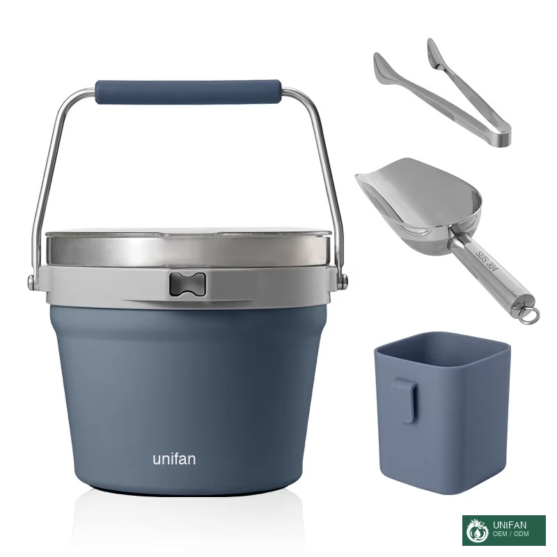 UNIFAN New Design Ice Bucket 7L with Silicone Lid, Tongs, Double Wall Insulated Stainless Steel Ice Bucket for Cocktail Bar and Parties