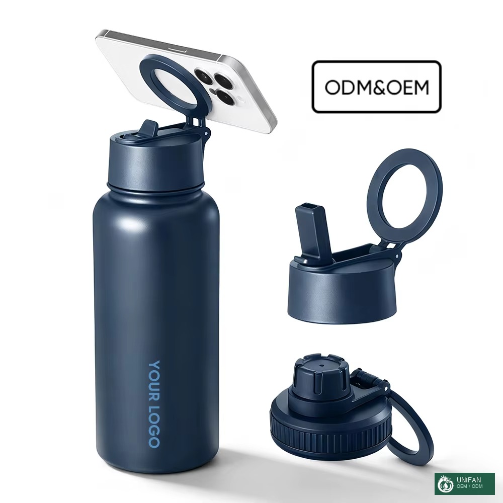 UNIFAN 32oz Magnet Water Bottle with Magnetic Cell Phone Holder Double Wall Insulated Vacuum Support Custom With Storage Powder Coated