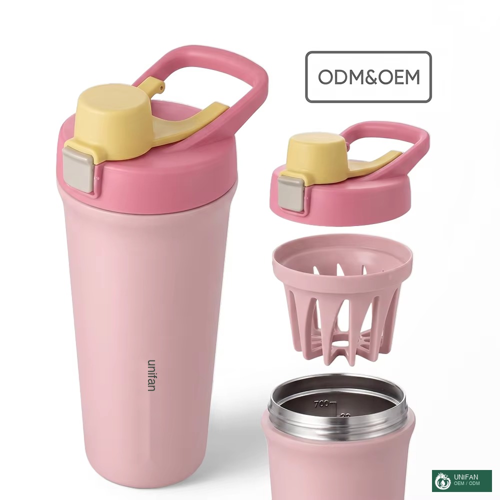 UNIFAN Stainless Steel Shaker Bottle Food Grade Gym Sports Protein Shaker Cup Easy Open Push Button Lock Lid