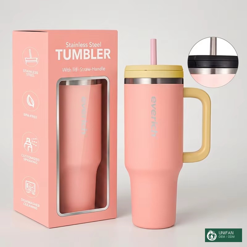 UNIFAN 40oz Tumbler With Lid Straw Double Wall Insulated Vacuum Adventure Travel Mug Powder Coated Custom Logo Color