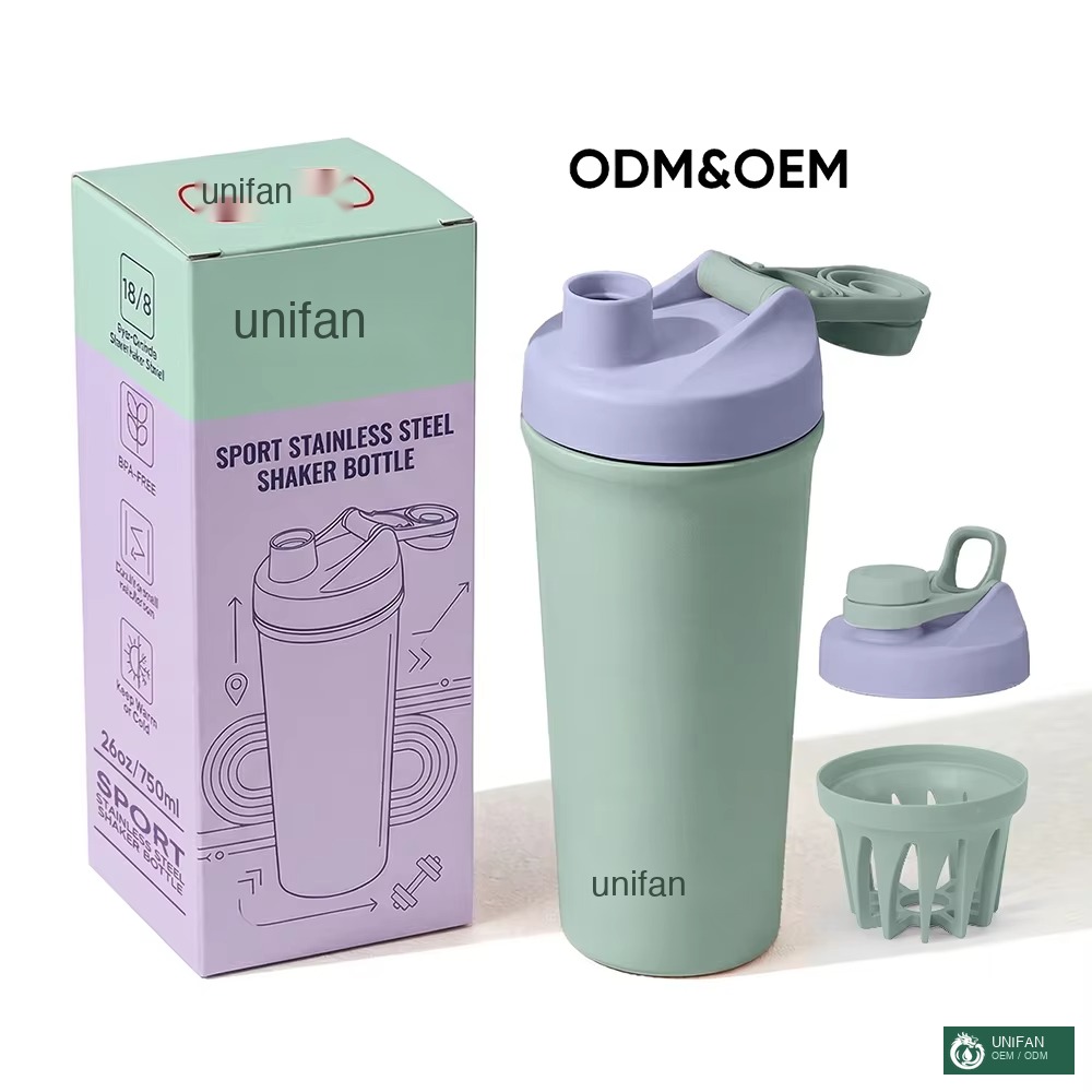 UNIFAN Shaker Cup 600ml Double Wall Vacuum Insulated Stainless Steel Fitness Protein Shaker