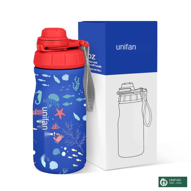 UNIFAN Latest Style Children Water Bottle 14oz Double Wall Vacuum Insulated Food Grace Customized Flask with New Style Lid