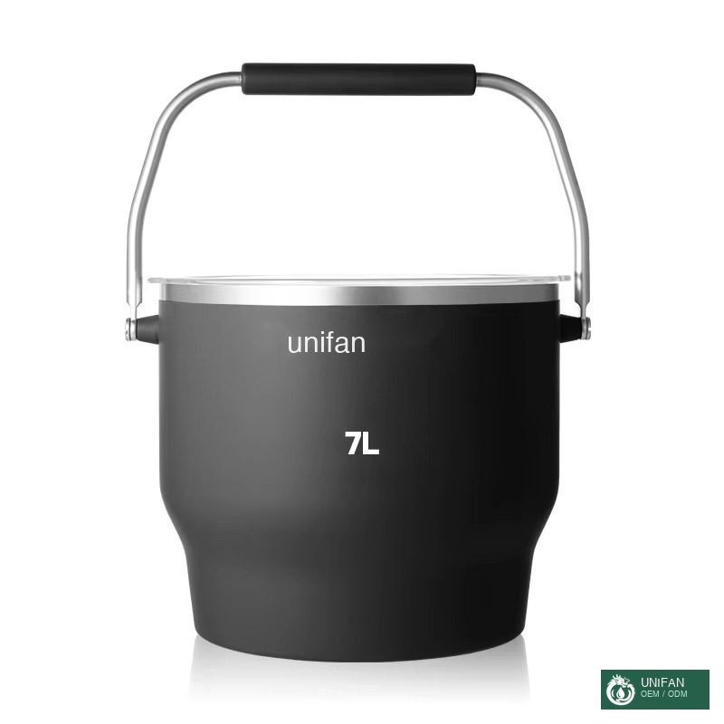 UNIFAN 2024 Custom Logo 7L 230oz Stock Ice Bucket Double-Wall Stainless Steel Insulated Beverage Bucket With Lid and Handle 48 h Cold