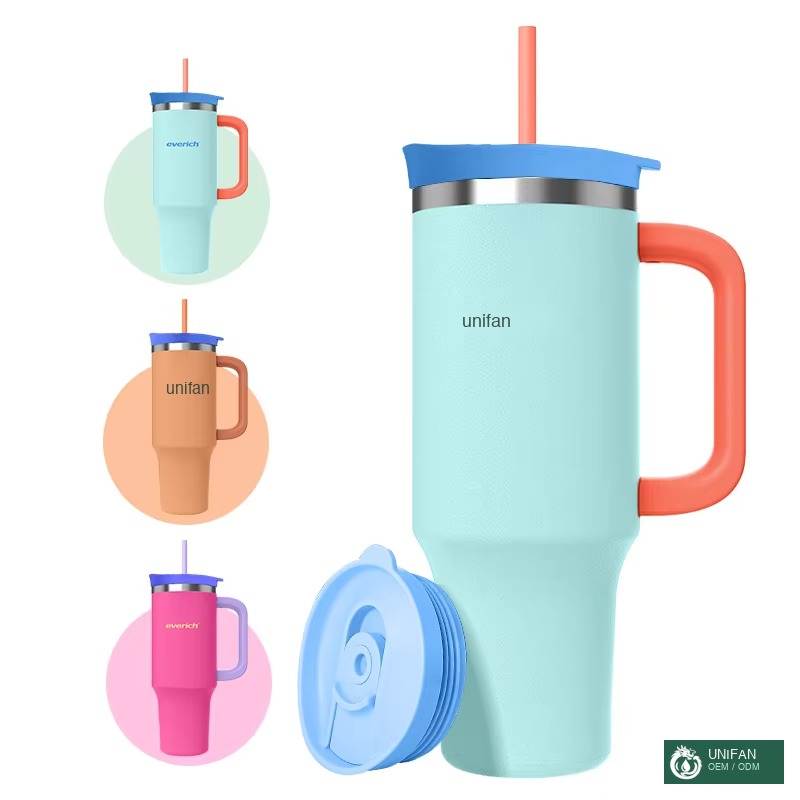 UNIFAN Custom logo 40oz Tumbler With 2 in 1 Lid Straw Double Wall Insulated Vacuum Tumbler Travel Mug