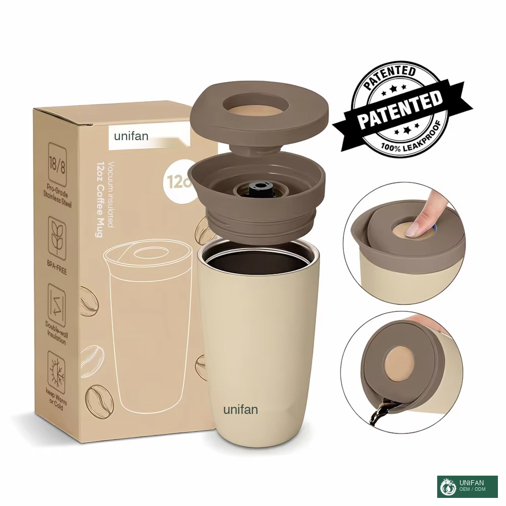 UNIFAN Customized 19451 Vacuum-Insulated Stainless Steel Travel Mug 350ml ODM Leak-Proof Lid for Hot/Cold Beverages, Fits Car Holders
