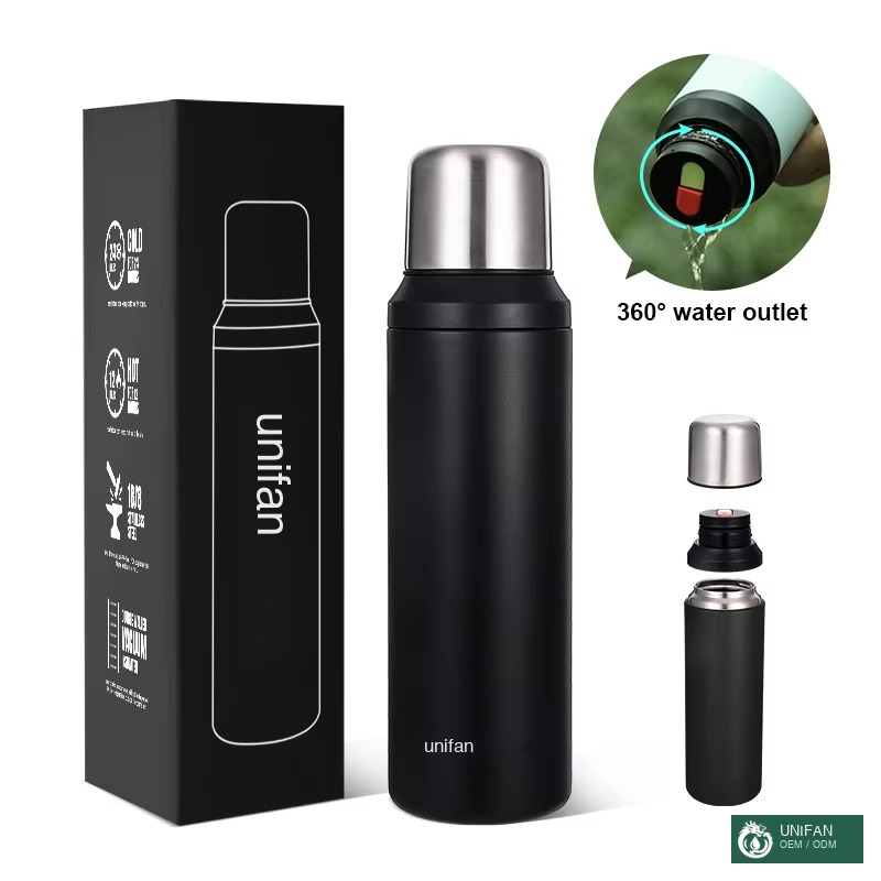 UNIFAN750ml Insulated Water Bottle - 360° Outlet Design, Camping & Cycling Essential