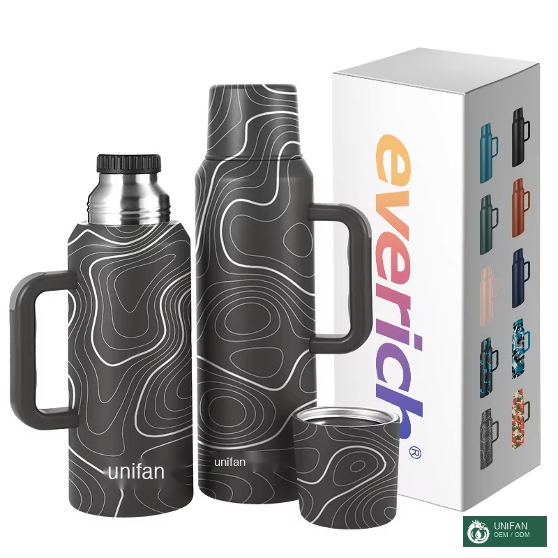 UNIFAN Double Lid Design 18/8 Stainless Steel Multi-funtional Long-lasting Insulation Water Bottle