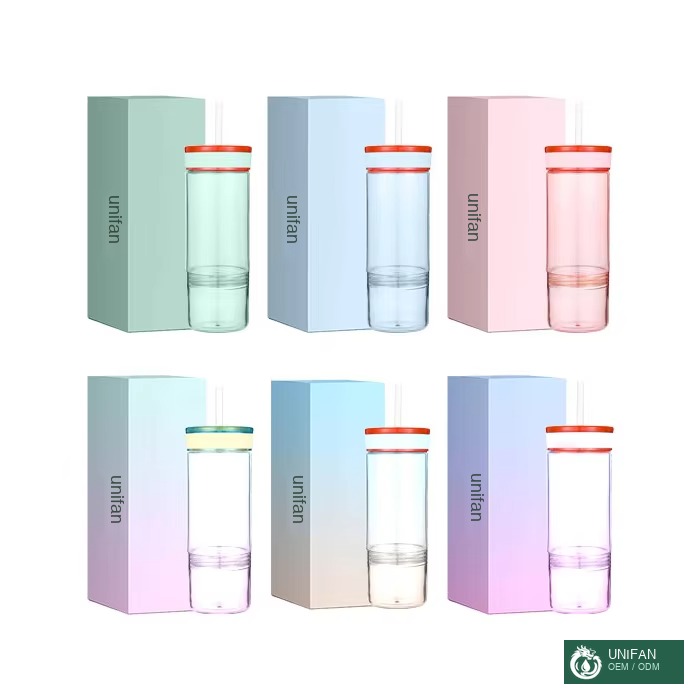 UNIFAN Custom logo BPA Free Plastic Water Bottle with Storage Compartment Container Plastic Water Bottle for Outdoor