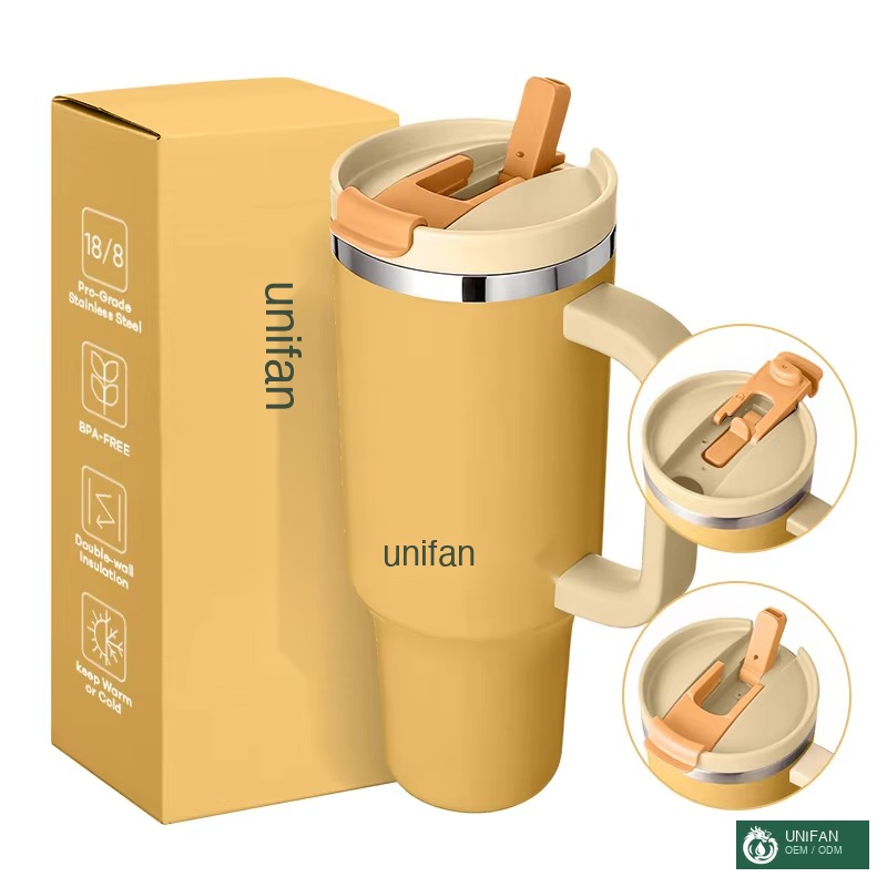 UNIFANCustom logo Stainless Steel Double Wall 40oz Tumbler 2.0 Generation 40OZ Tumbler with Handle and Foldable Straw