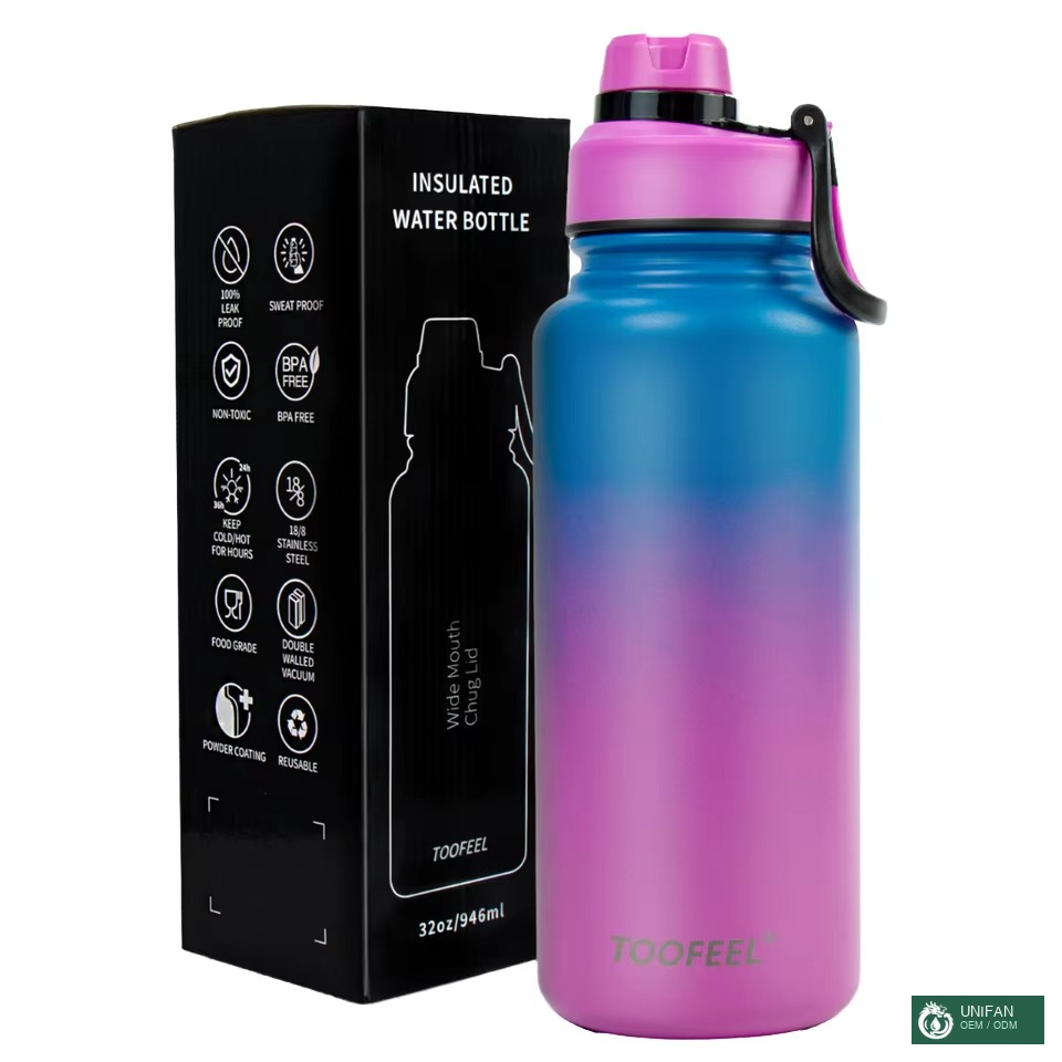 UNIFAN UNIFAN32oz Large Capacity Double-wall Vacuum SS304 Stainless Steel Outdoor Water Bottle for Sports, Office and Outdoor