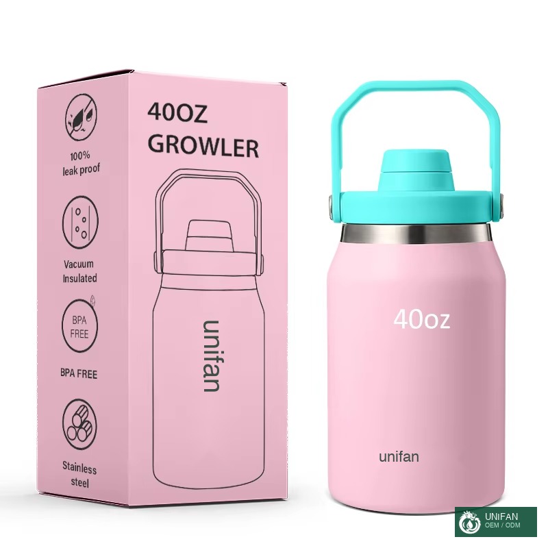 UNIFAN100% Leakproof 40oz Insulated Beer Growler/Jug, Excellent Thermal Retention, Shatterproof Design, Reusable, for Trips
