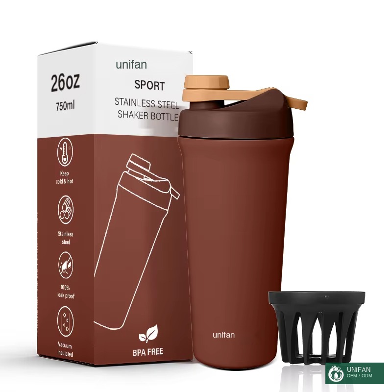 UNIFAN Multi 26oz Shaker Bottle 100% Leakproof Insulated Stainless Steel Premium Shaker Cup & Pre Workout Bottle for Gym