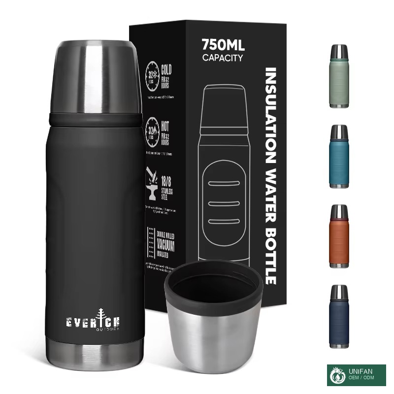 UNIFANPortable Outdoor Water Bottle Double Wall Stainless Steel Water Bottle Sport Style Flask With Straw Lid Travel Outdoor