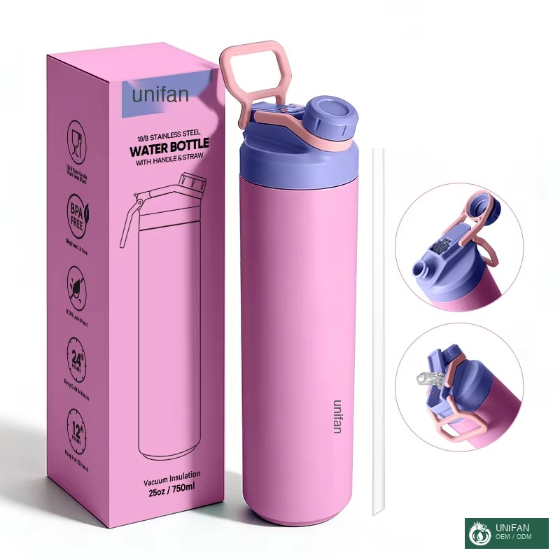 UNIFAN 550ML/750ML BPA Free Insulated Bottle - 2-in-1 Leakproof Lid Double Wall 304 Stainless Steel Vacuum Flask