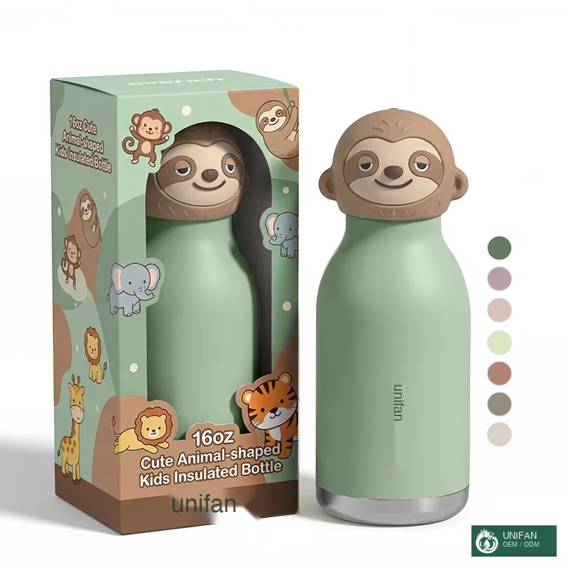UNIFAN Personalized 450ml Animal Head Stainless Steel Double Wall Insulated Water Bottle for Kids
