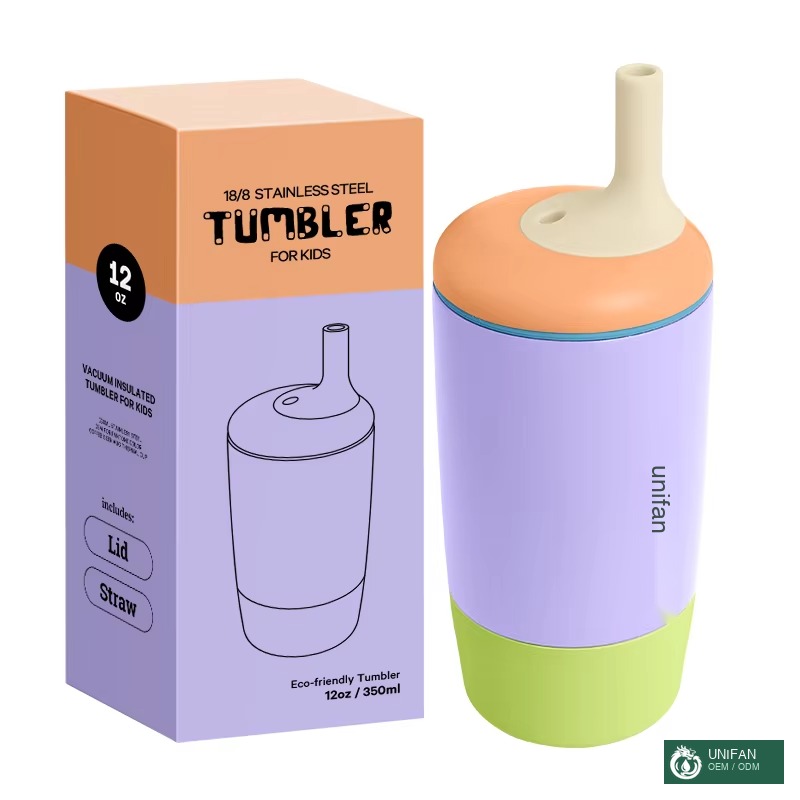 UNIFANCustomizable 12oz Stainless Steel Double Wall Vacuum Insulated Leak-Proof BPA Free Bottle with Lid for Kids