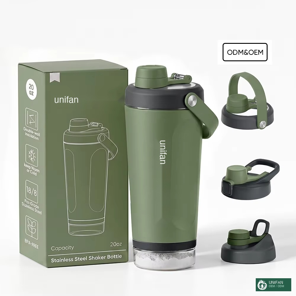 UNIFAN Stainless Steel Shaker Bottle with Fixing Ball Stainless Steel Custom logo Gym Shaker Bottle