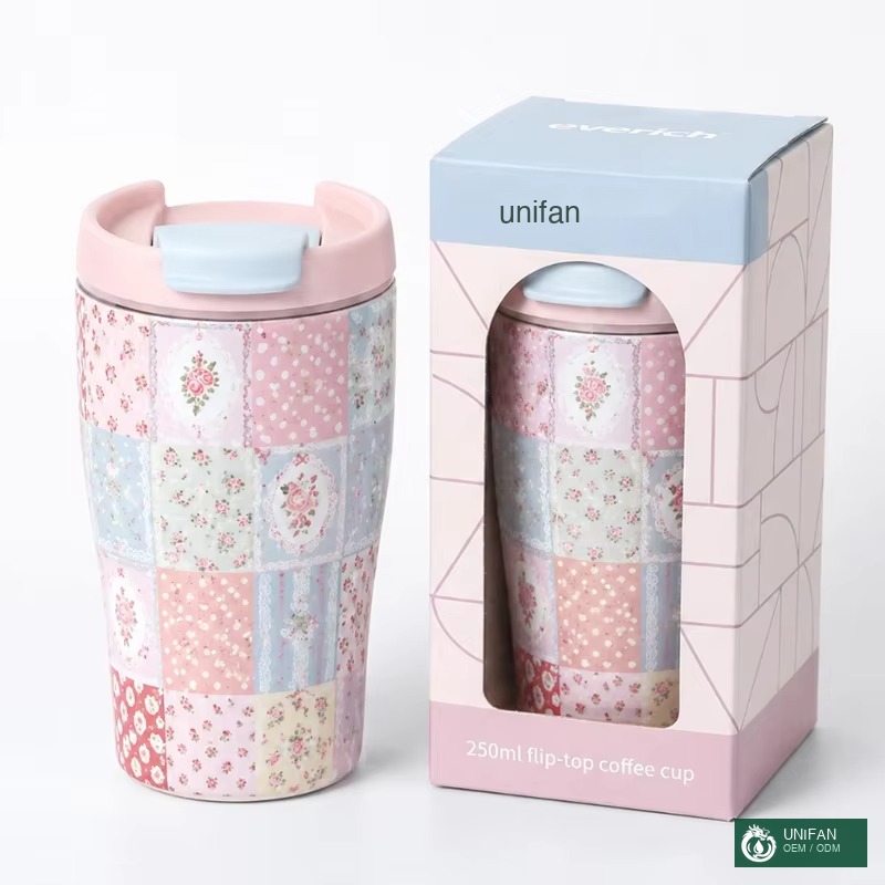 UNIFAN Coffee Mug UNIFAN250ml with Detachable Flip Lid 100% Leakproof BPA-Free Stainless Steel Easy to Clean for Office & Coffee Shop