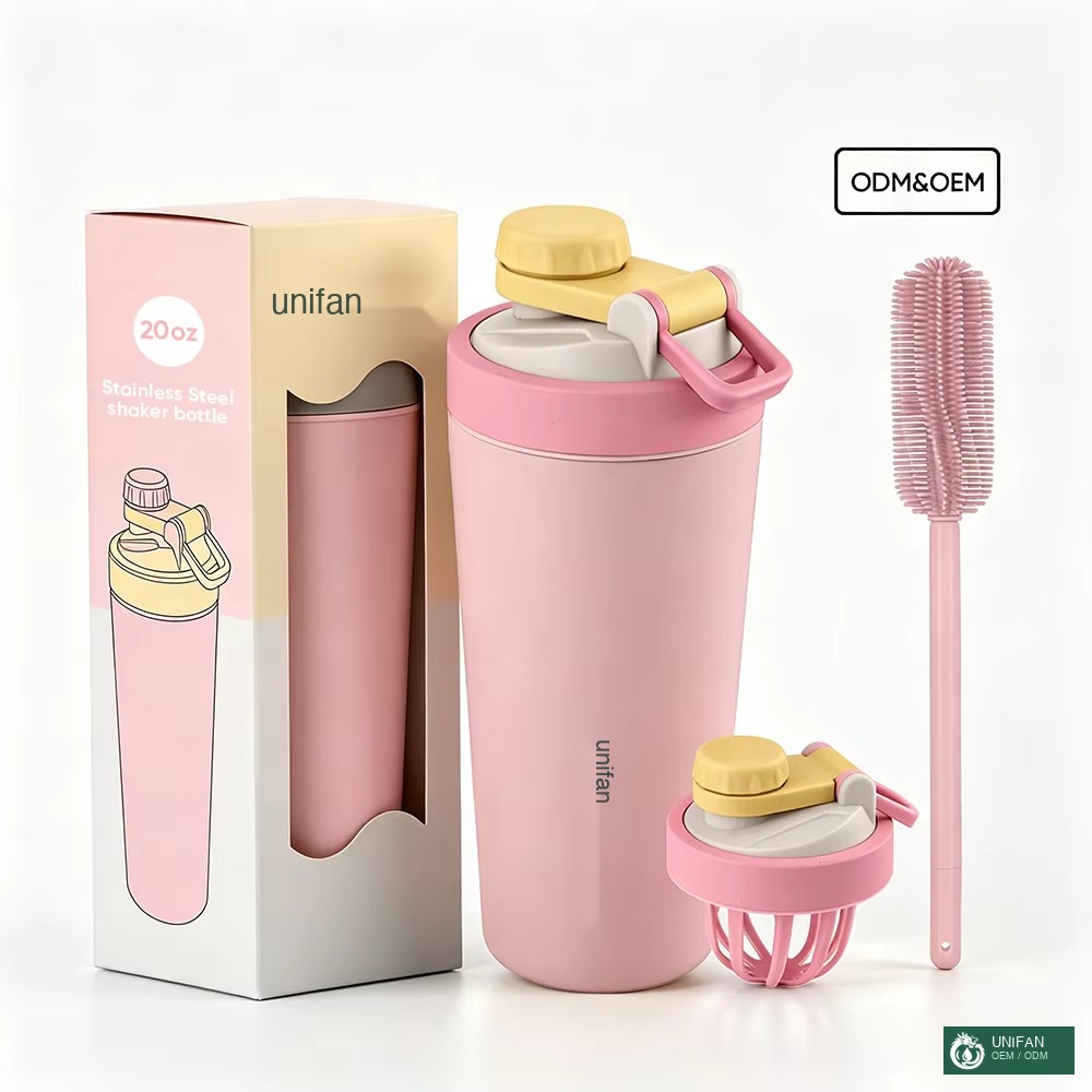 UNIFAN 20oz Eco-Friendly Portable Double Wall Vacuum Insulated Stainless Steel Shaker Bottle Leakproof Screw Lid for Sport