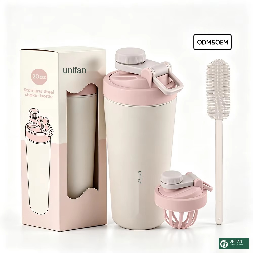 UNIFAN 2026 Custom Gym Shaker Cup 20oz with Stationary Shaking Ball for Powder Double Wall Vacuum Insulated Bottle, for Fitness