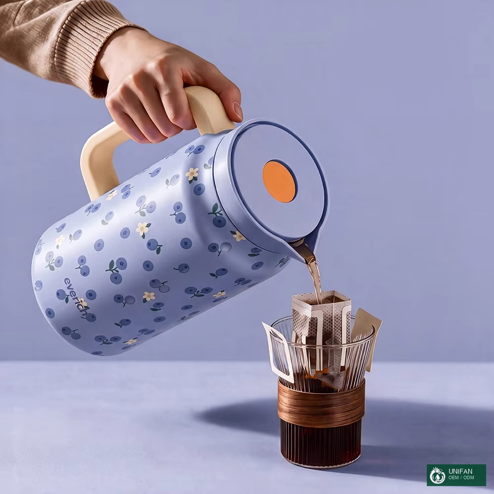 UNIFAN Stainless Steel Coffee Pot Double Wall Vacuum Insulated Leakproof BPA Free Press Lid for Office Home Travel ODM
