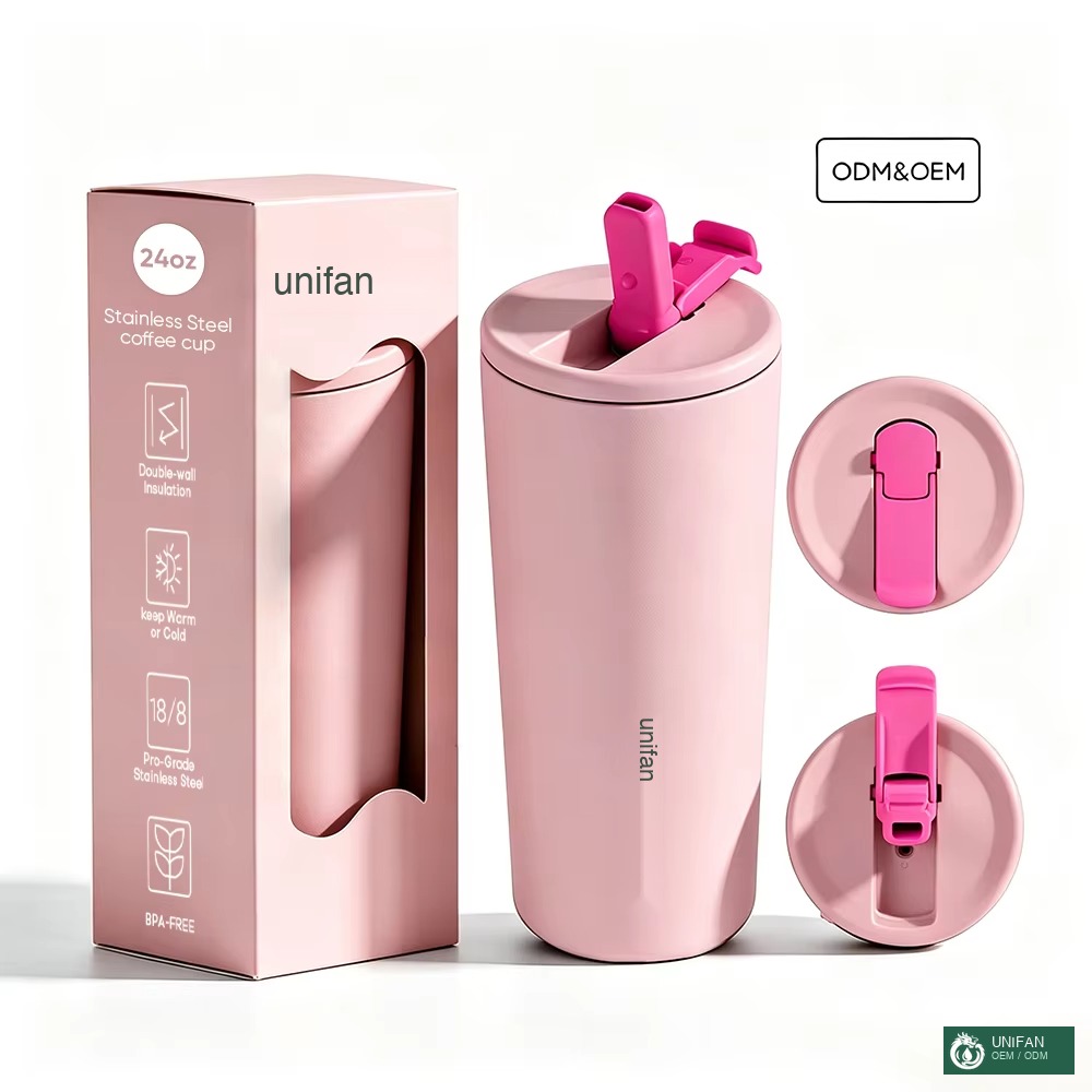 UNIFAN Leak-proof Stainless Steel Insulated Coffee Mug Portable Custom UNIFAN24oz with PP Straw Lid BPA-Free Easy to Clean