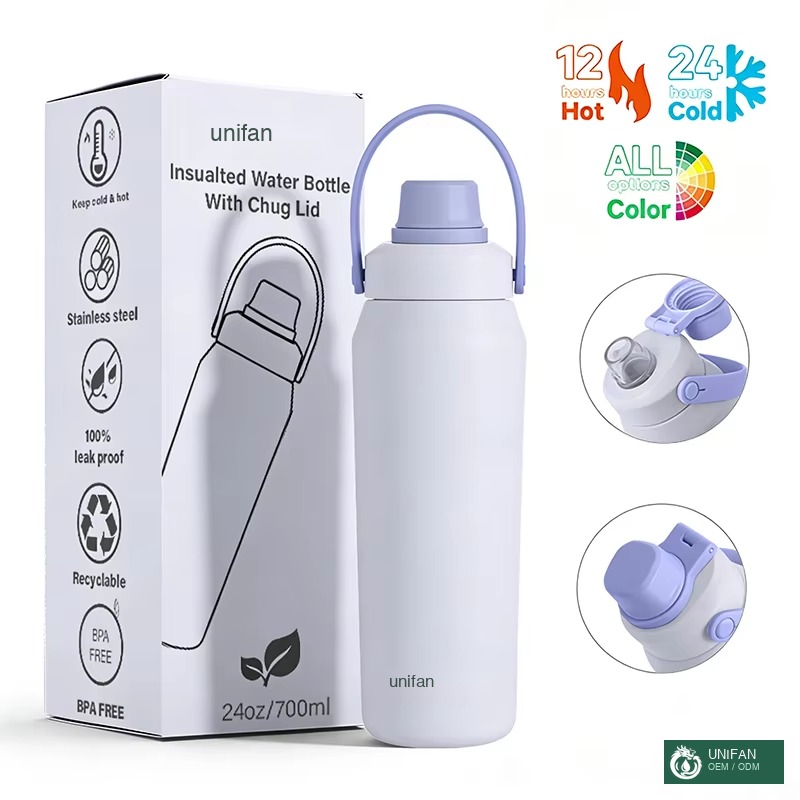 UNIFAN 24 oz Insulated Stainless Steel Tumbler with Handle and Straw Double Wall Vacuum Leak Proof BPA Free Reusable Water Cup