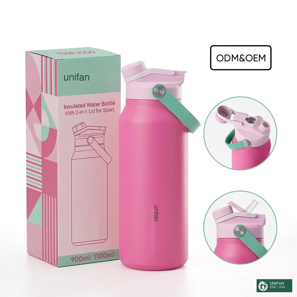 UNIFAN 900ml/1100ml Vacuum Insulated 304 Stainless Steel Flask Double Wall Leak Proof with 2-in-1 Screw Lid BPA Free 12H Hot 24H Cold