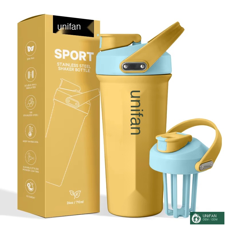 UNIFAN Stainless Steel Shaker Bottle with Infuser & Mixer Ball Leak Proof, Portable, Protein Shaker Cup for Fitness Gym Sports