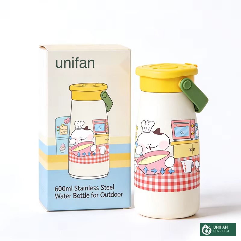 UNIFAN 2 in 1 Lid Easy Sip Stainless Steel Leak-Proof Vacuum Insulated Premium Water Boolte with Handle and Custom Pattern for Kids