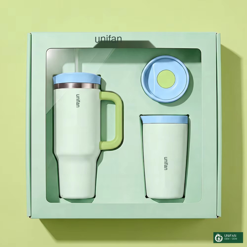 UNIFAN Customized Packing for 40oz and 16oz Coffee Cup Set Double Wall Stainless Steel Tumbler with Straw with Lid