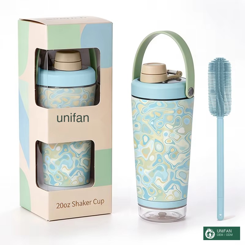 UNIFAN 22oz Insulated Shaker Bottle with Mixer Ball Stainless Steel Vacuum, Leak Proof, Protein Shaker, Hot Cold, Gym Sports Outdoor