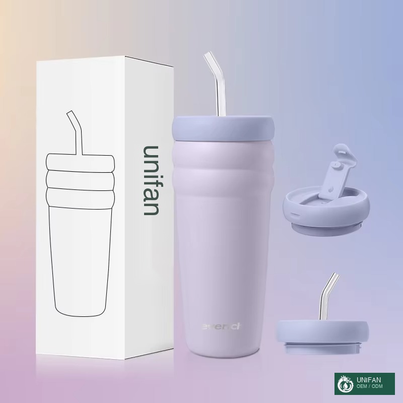 UNIFAN 26oz Insulated Coffee Tumbler with Straw Lid, 304 Stainless Steel Travel Mug Reusable Bottle for Commute Office, Eco-friendly