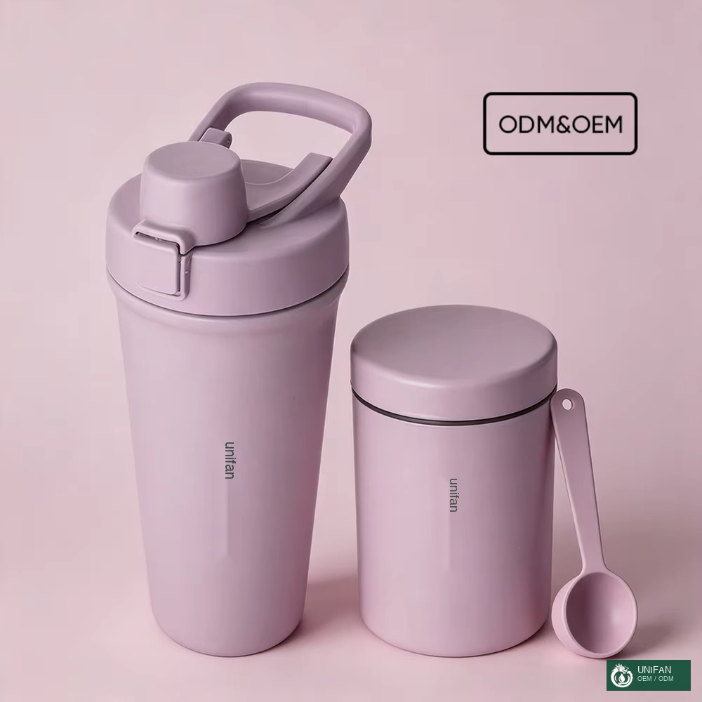 UNIFAN 26oz Gym Protein Shaker Bottle Vacuum Insulated Stainless Steel One-Touch Flip Lid Carry Handle Leakproof Custom Logo for Gym