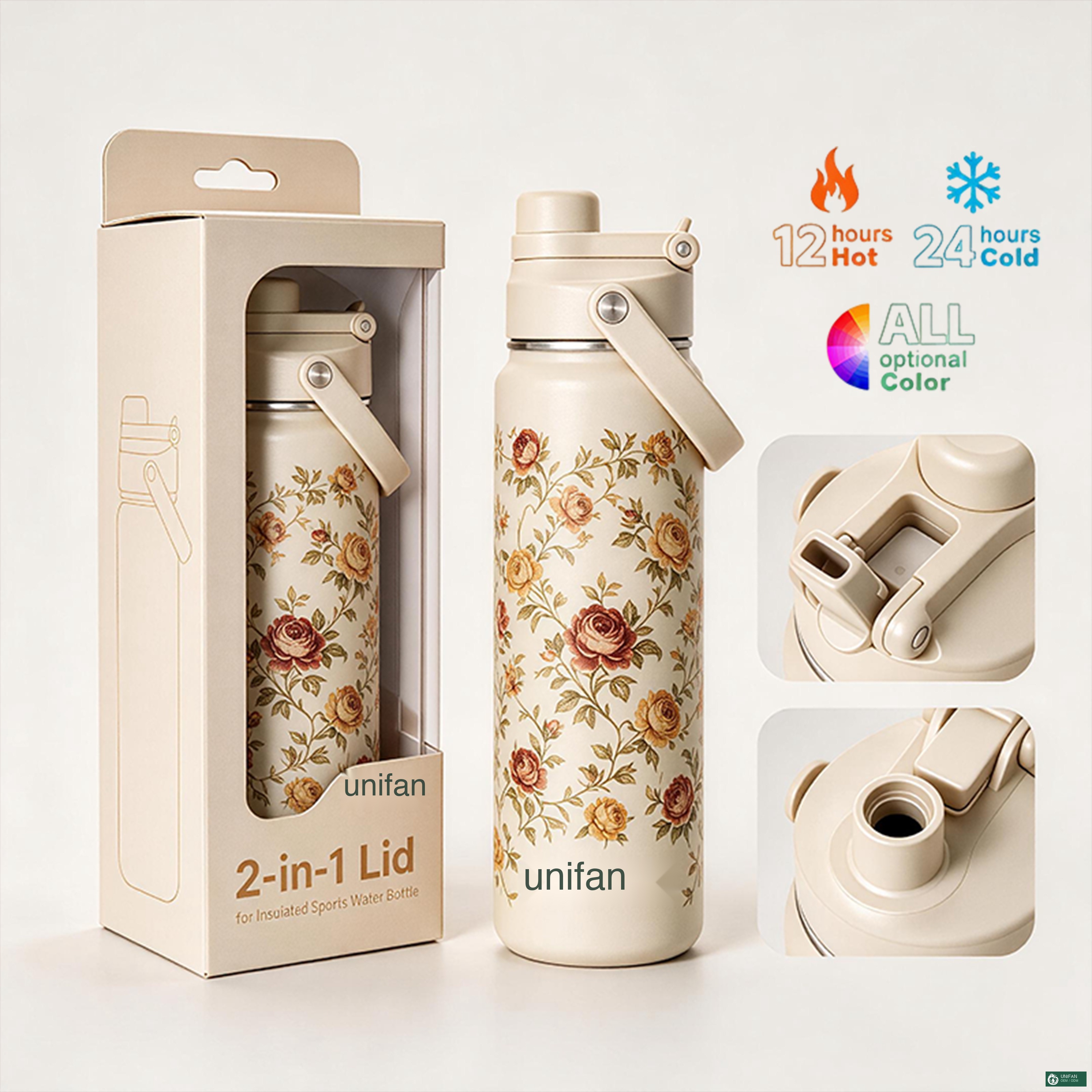 UNIFAN 2-in-1 Insulated Stainless Steel Water Bottle with Straw Spout Lid Custom Logo 14oz-40oz Sports Travel Tumbler OEM ODM