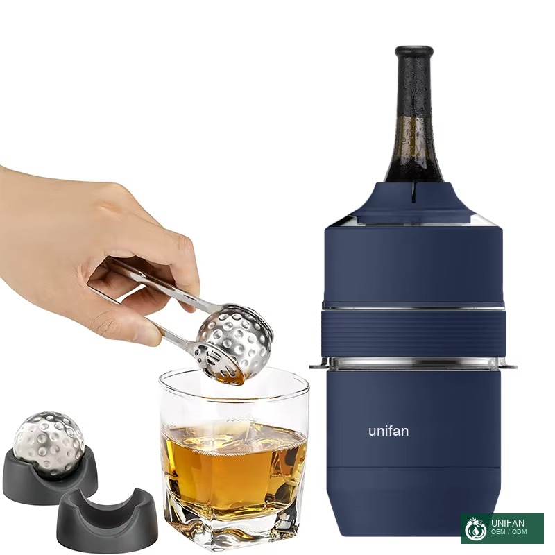 UNIFAN Custom Logo 12oz Simple Reusable Vacuum Insulated Wine Chiller Stainless Steel Stemless Wine Tumbler Cooler for 20 oz Bottles